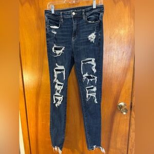 American Eagle Outfitters Dark Blue Distressed Skinny Jeans